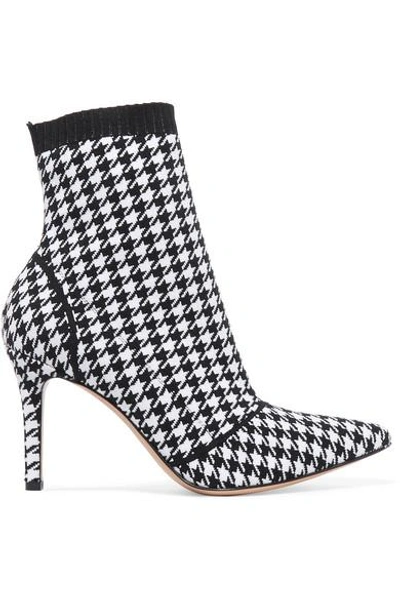 Gianvito Rossi 85 Houndstooth Stretch-knit Sock Boots In White