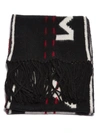 Off-white Fringed Logo Intarsia Wool Knit Scarf In Black