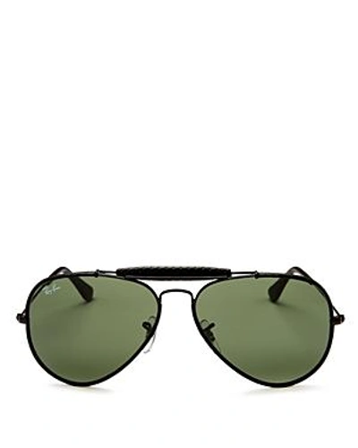 Ray Ban Ray-ban Unisex Craft Brow Bar Aviator Sunglasses, 58mm In Black/green Solid