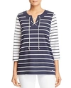 TOMMY BAHAMA FLORICITA STRIPED LACE-UP TOP,TW217970
