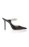 Jimmy Choo Black Leather Sabot Painted With Crystal Strap In Black