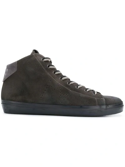 Leather Crown Lace-up Hi-top Trainers - Grey