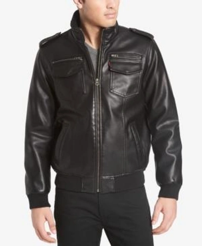 Levi's Faux Leather Faux Shearling Lined Aviator Bomber Jacket In Black