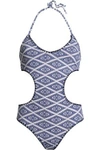 TART COLLECTIONS TART COLLECTIONS WOMAN MAYA CUTOUT PRINTED HALTERNECK SWIMSUIT BLUE,3074457345619163851