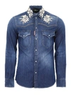 DSQUARED2 DENIM SHIRT WITH FLORAL EMBROIDERY,10671520