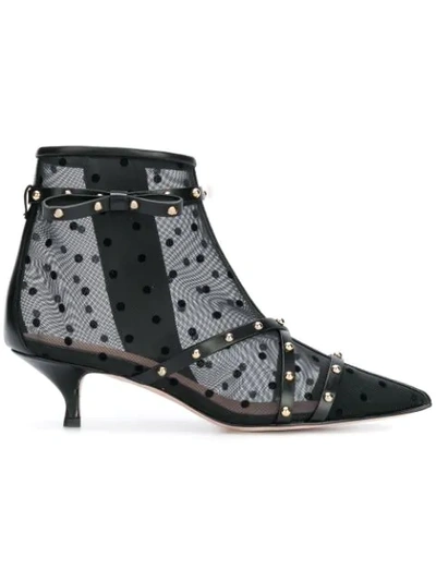 Red Valentino Red (v) Mesh And Leather Ankle Boots In Black