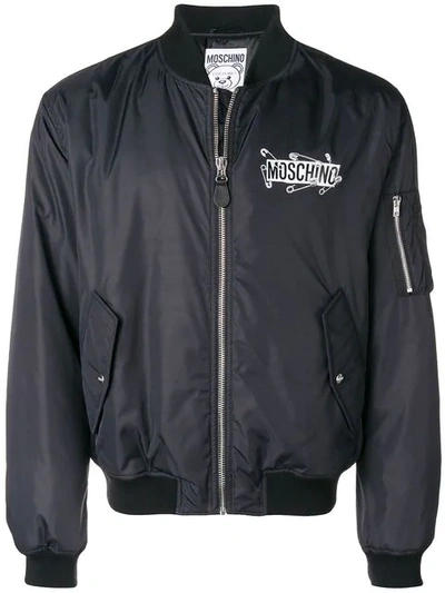 Moschino Logo Print Bomber Jacket In Black