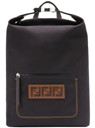 Fendi Black Logo Embroidered Buckle Backpack