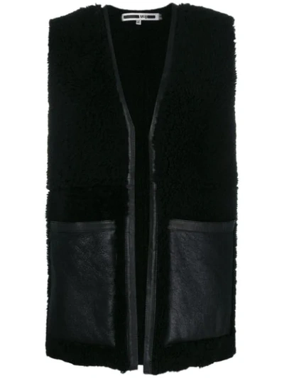 Mcq By Alexander Mcqueen Leather Pocket Fur Long Waistcoat In Black