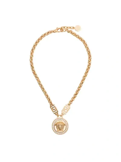 Versace Medusa Head Crystal-embellished Necklace In Metallic