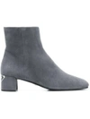 Prada Logo-appliquéd Suede Ankle Boots In Grey