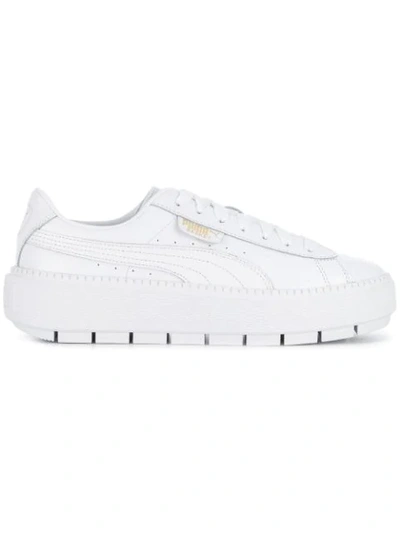Puma Women's Trace Ostrich-embossed Leather Lace Up Platform Trainers In White