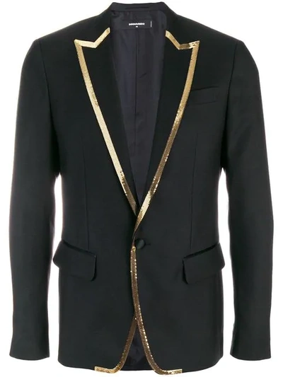 Dsquared2 London Wool Silk Jacket W/ Sequined Trim In Black Gold