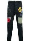 DSQUARED2 DSQUARED2 DISTRESSED PATCHWORK CROPPED TROUSERS - BLUE