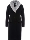 MIU MIU MIU MIU FUR COLLAR MIDI COAT - BLACK