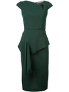 ROLAND MOURET ROLAND MOURET FITTED RUFFLE DETAIL DRESS - GREEN
