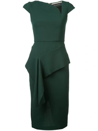 Roland Mouret Asymmetric-neck Cap-sleeve Peplum Fitted Crepe Cocktail Dress In Green