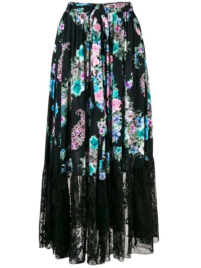 Blugirl Floral Print Full Skirt - Black