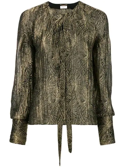 Saint Laurent Tie-neck Long-sleeve Metallic Blouse