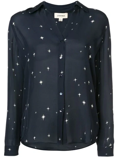 L Agence Nina Star-print Button-front Silk Top In Midnight Ivory