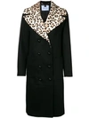 BLUMARINE BLUMARINE LEOPARD PRINT COLLAR DOUBLE BREASTED COAT - BLACK