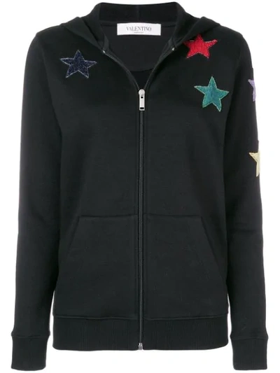 Valentino Sequin Star Zipped Hoodie In Black