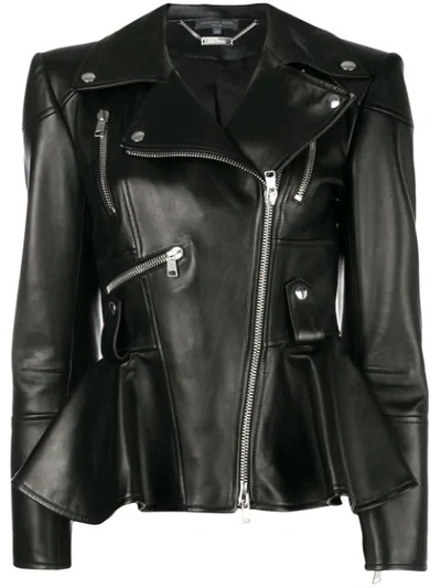 Alexander Mcqueen Leather Peplum Biker Jacket In Black
