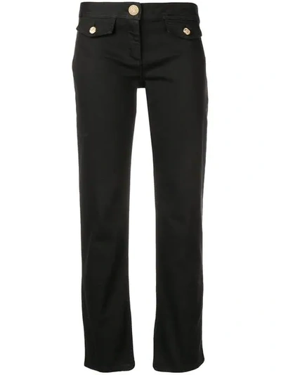 Balmain Low-rise Button Detail Straight-leg Cotton Trousers In Black