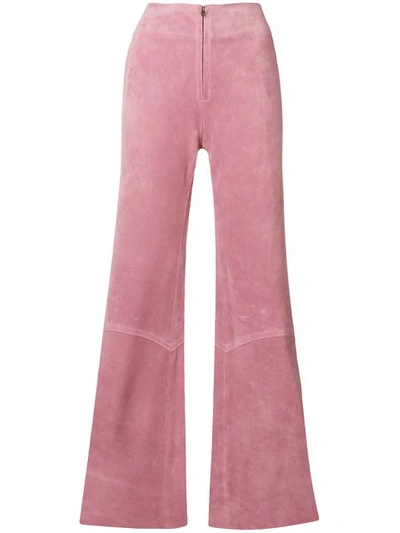 Victoria Beckham Paneled Suede Zip-front Trousers In Pink