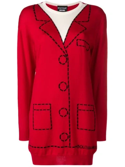 Boutique Moschino Illusion Knit Shirt-dress In Red