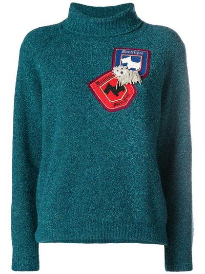 Boutique Moschino Patch Knit Sweater In Blue