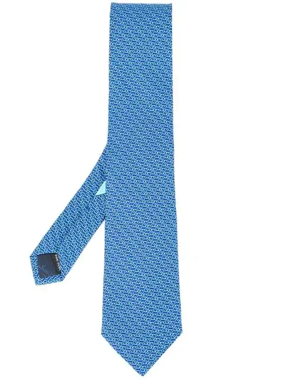 Ferragamo Chained Gancini Print Tie In Blue