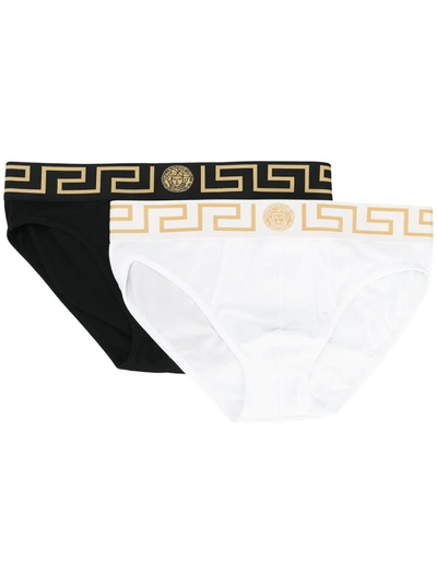 Versace Stretch-cotton Briefs - Set Of Two In Black