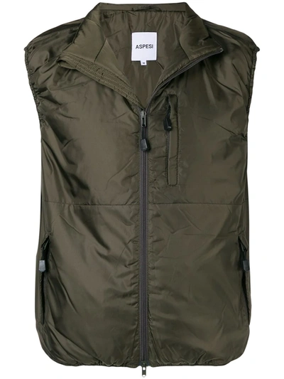Aspesi Casual Sleeveless Vest Stand Collar Pockets In Multi