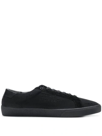 Saint Laurent Court Classic Logo Embroidered Trainers In Black