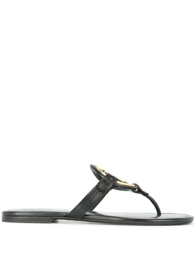 Tory Burch Miller Metal-logo Flip-flops In Black