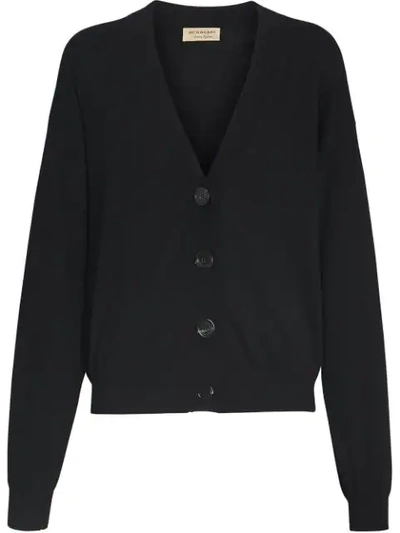 Burberry Dornoch Check Detail Merino Wool Cardigan In Black