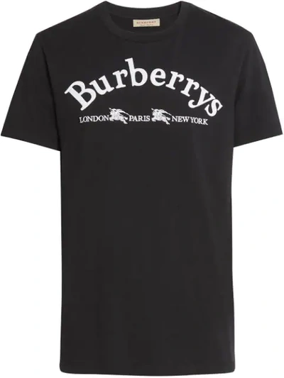 Burberry Logo Embroidered Cotton T-shirt In Black