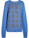 BURBERRY BURBERRY CHECK WOOL JACQUARD SWEATER - BLUE