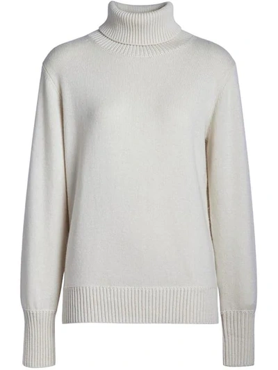 Burberry Collection Logo Intarsia High Lapel Cashmere Jumper In White