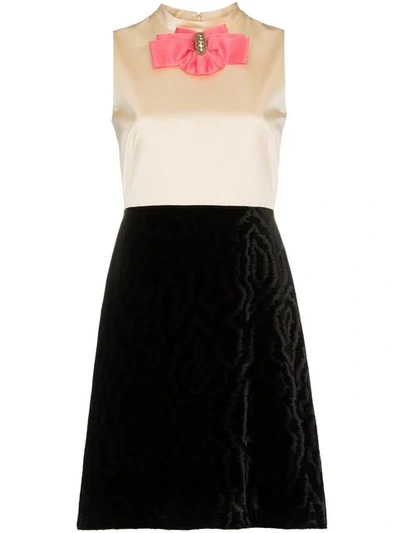 Gucci Embellished Two-tone Silk And Devoré-velvet Mini Dress In Black