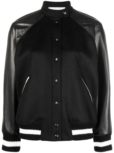 Valentino Leather And Appliquéd Wool-blend Bomber Jacket In Black