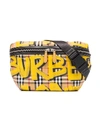 BURBERRY BURBERRY YELLOW, BLACK AND BROWN LARGE GRAFFITI PRINT VINTAGE CHECK AND LEATHER BUM BAG