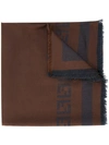 FENDI FENDI LOGO FRINGED SCARF - BROWN