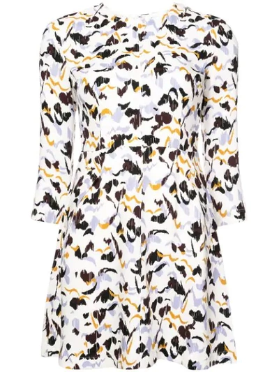 A.l.c Terry 3/4-sleeve Abstract-print Silk A-line Dress In Lilac Multi