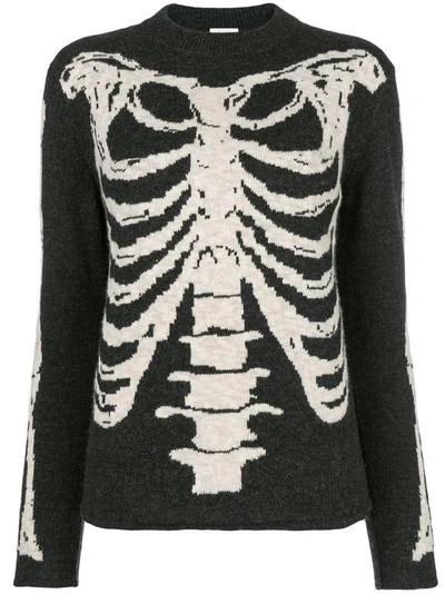 Saint Laurent Jacquard Knit Skeleton Sweater In Black