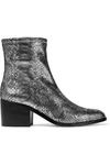OPENING CEREMONY WOMAN LIVV METALLIC SNAKE-EFFECT STRETCH-LEATHER ANKLE BOOTS SILVER,US 1050808772623