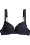 STELLA MCCARTNEY STELLA MCCARTNEY WOMAN CUTOUT CORDED LACE UNDERWIRED PUSH-UP BRA MIDNIGHT BLUE,3074457345618666916