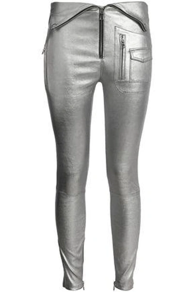 Rta Woman Layered Metallic Leather Skinny Trousers Silver