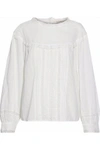 CURRENT ELLIOTT LACE-TRIMMED PINTUCKED COTTON-GAUZE TOP,3074457345618422727
